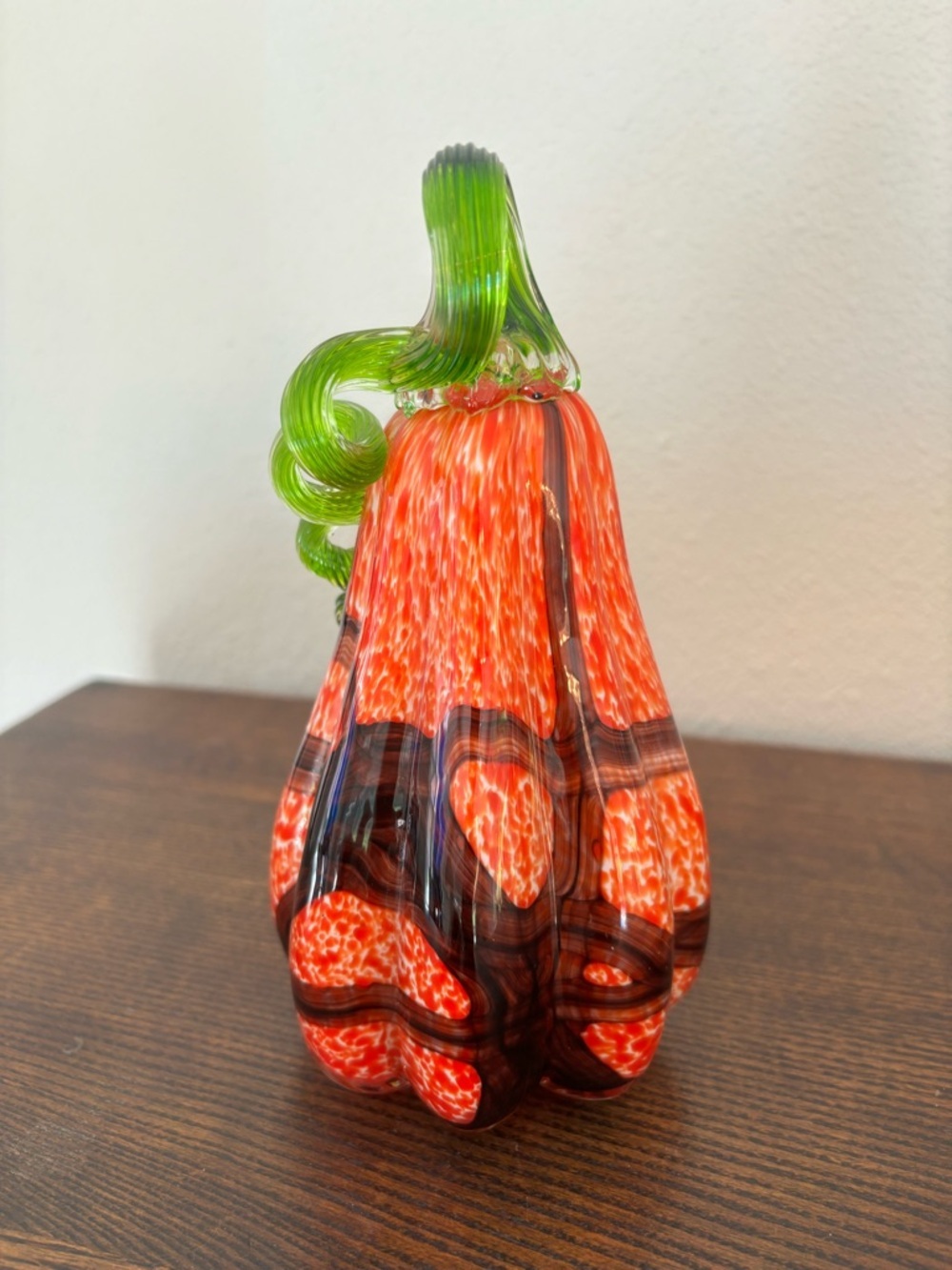 hand-blown orange and red mosaic glass gourd by Global Village Glass - Picture 3 of 8
